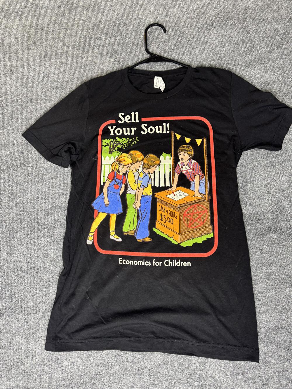 Bella + Canvas Sell Your Soul Shirt Mens Small Black Funny Economics Graphic Tee